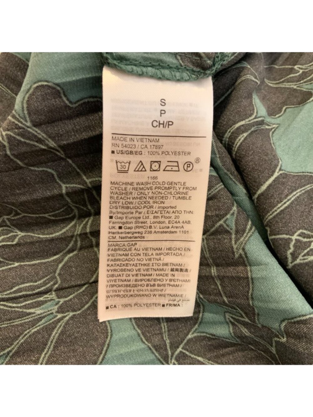 Gap Green Black Floral Satin Pleated Long Sleeve Oversized Boyfriend Shirt Small - Picture 11 of 11